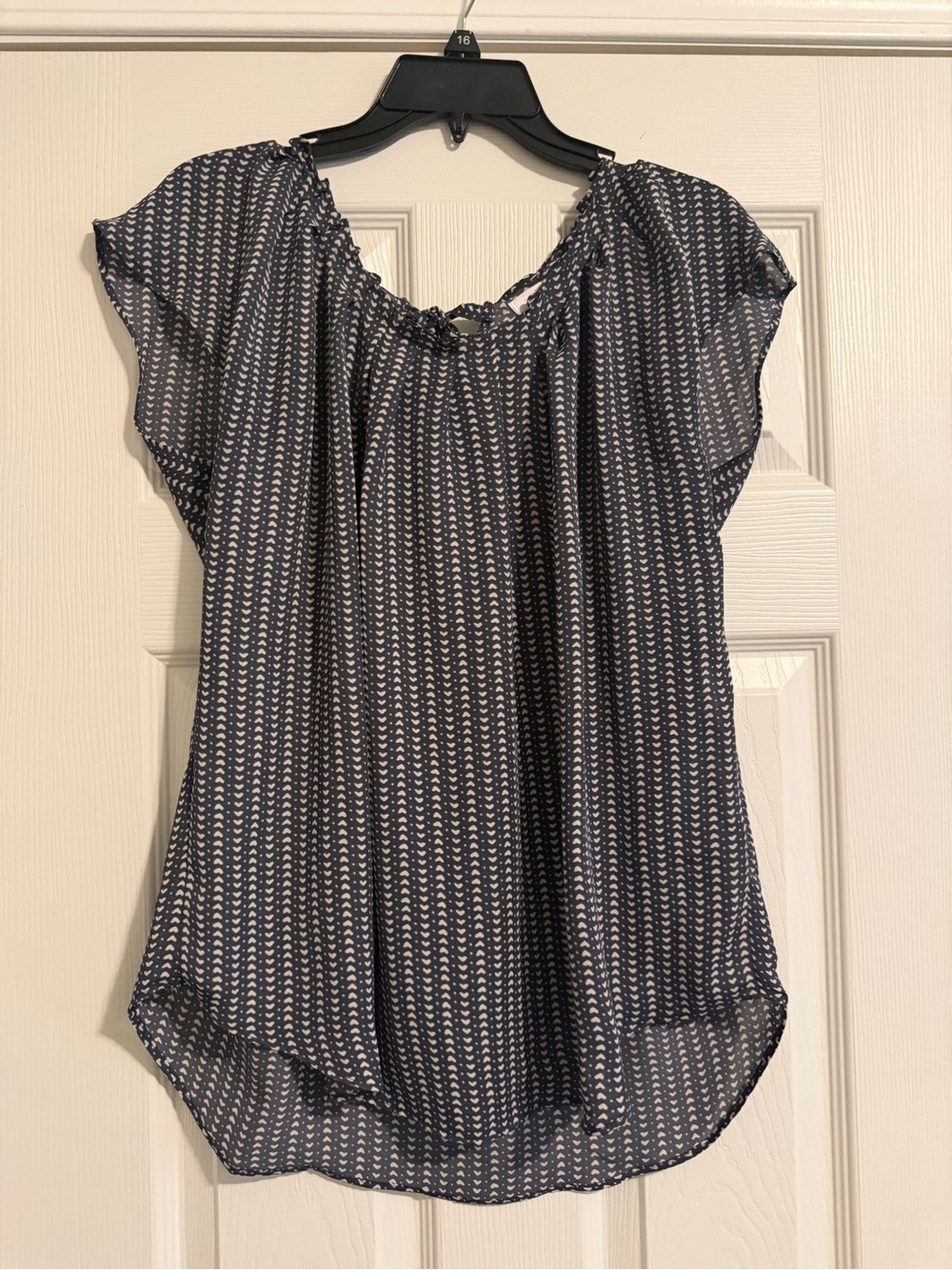 Lauren Conrad Women's Navy Printed Short-Sleeve Peasant Blouse